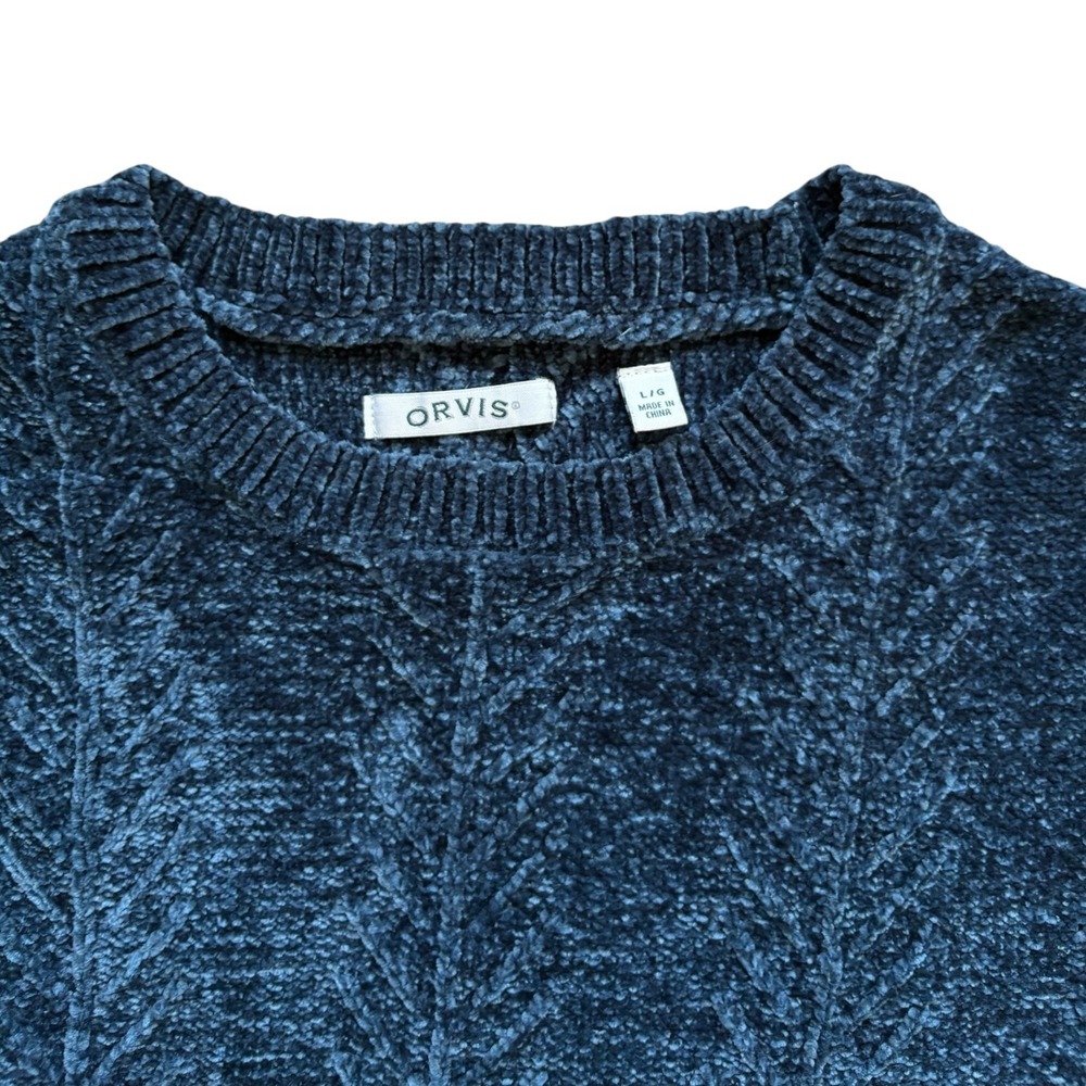 Orvis Womens Chenille Sweater Size Large Teal Blue Knit Crew Neck - Picture 3 of 5